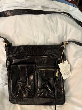 HOBO Black Leather Crossbody Bag with Front Pockets